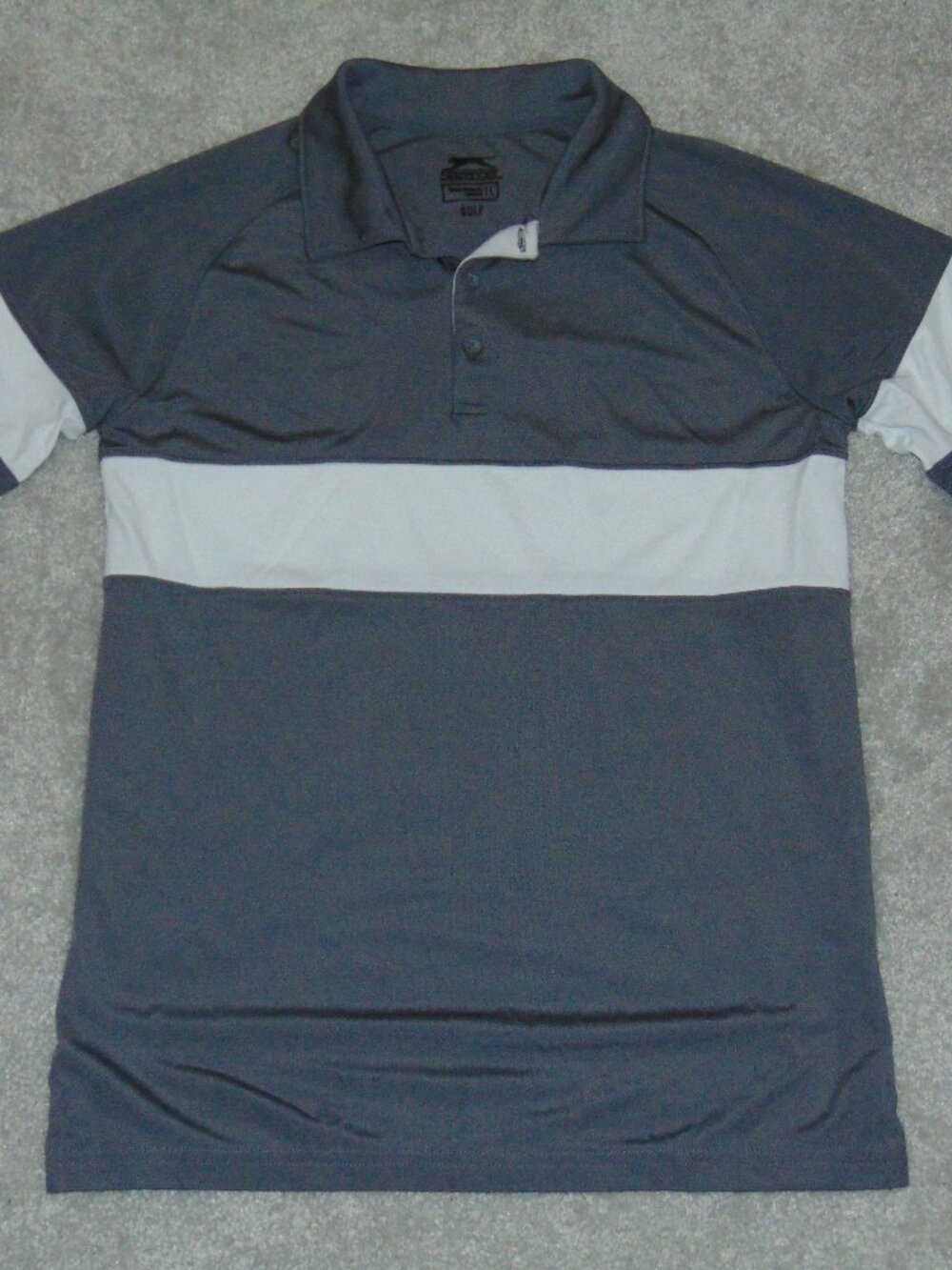 Slazenger Short Sleeve Boys Golf Polo Shirt Large Polyester Gray Striped